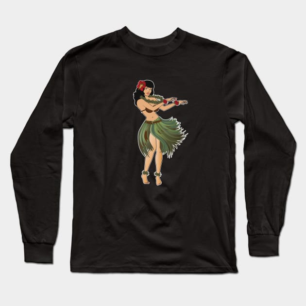 Beautiful Hula Girl Dancing the Hula Long Sleeve T-Shirt by PauHanaDesign